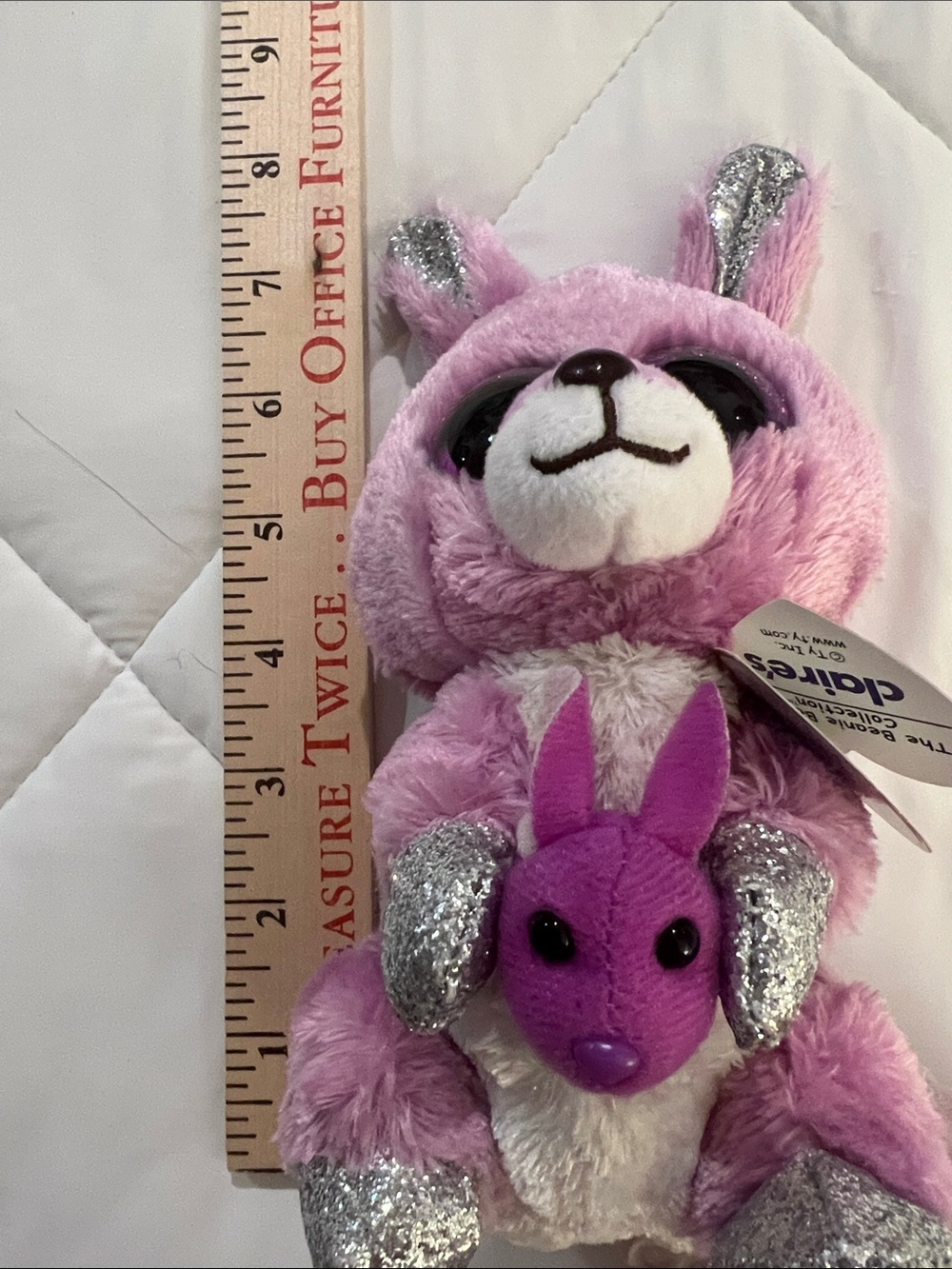 Ty Purple Kangaroo with Joey Plush - Sparkle Ear & Paw Accents